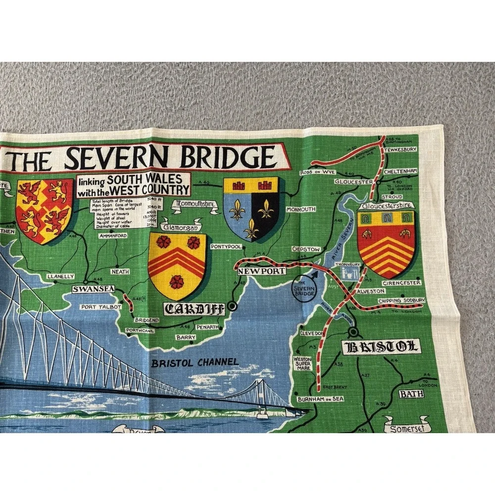 Vintage Old Bleach Severn Bridge Tea Towel Irish Linen Wales MCM
